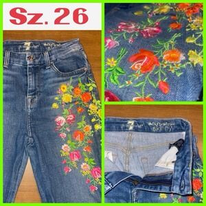 7 For All Mankind Jeans Women 26 High Waist‎ Ankle Skinny Floral Embroidery
